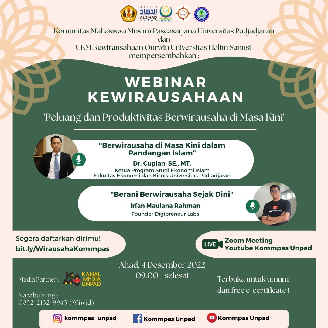 Webinar Kewirausahaan dengan Tema Peluang dan Produktivitas Berwirausaha dimasa kini.